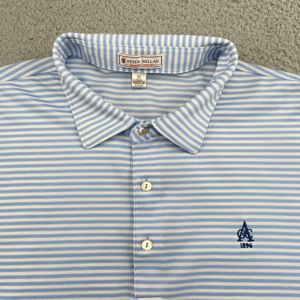 Peter Millar Polo Shirt Mens XL Blue Summer Comfort Striped Aronimink Top 100